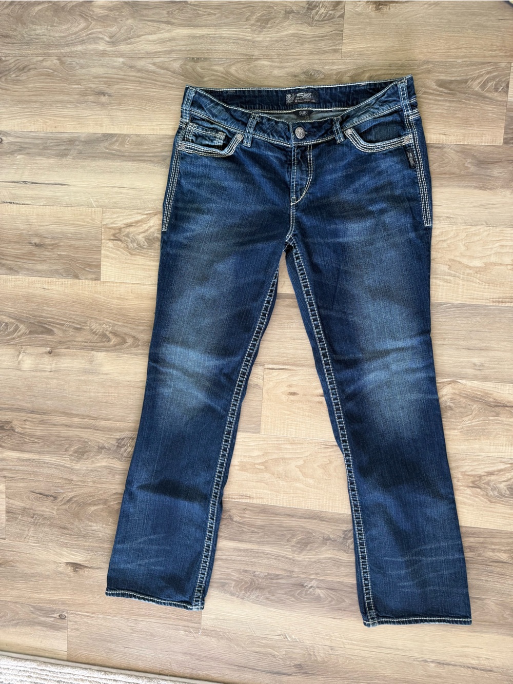 Silver Jeans-SUKI Dark Blue Bootcut Jeans with Contrast Stitching